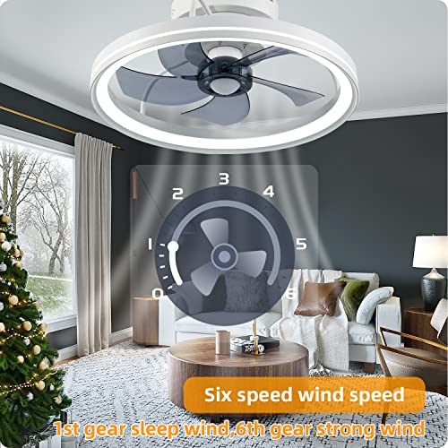 Yeetferret Low Profile Ceiling Fan With Light,White Bladeless Ceiling Fan Compatible With Alexa And Google Assistant,Smart 3 Led Color 6 Speeds Reversible Flush Mount Ceiling Fan With Lights(Wifi) #TOP2