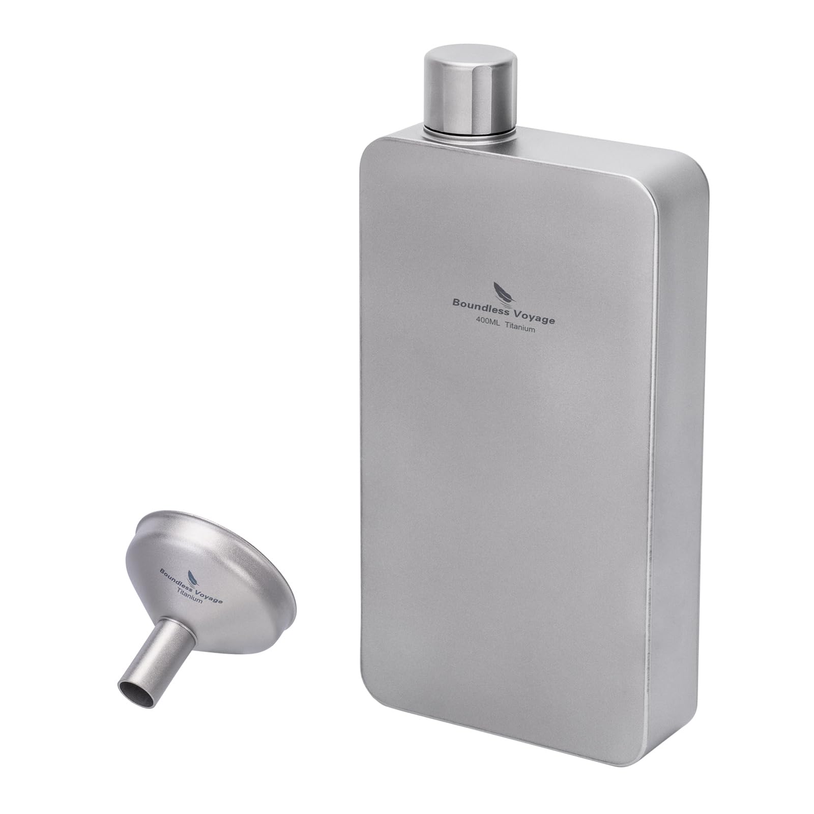 iBasingo 400ml Titanium Flask with Funnel Metal Liquor Bottle Ultralight 177.5g for Camping Hiking Travel Backpacking, Square Design, Gift for Men & Outdoor Enthusiasts (Ti-Color Ti3267D+Ti3070D)
