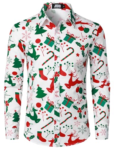 JOGAL Mens Christmas Shirts Santa Claus Party Long Sleeve Button Down Shirts
