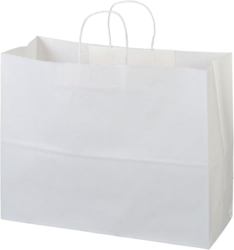 16 x 6 x 12 pulgadas, 50 unidades, bolsas de papel kraft blancas de embalaje Flexicore, bolsas de regalo para compras y fiestas