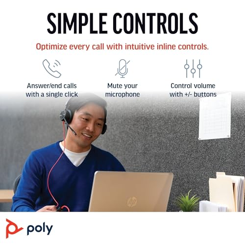 Image of Poly Blackwire 8225 Premium Wired Headset (Plantronics) - Active Noise Canceling - Hi-fi Stereo - Connect to PC /Mac - Certified for Microsoft Teams - Amazon Exclusive