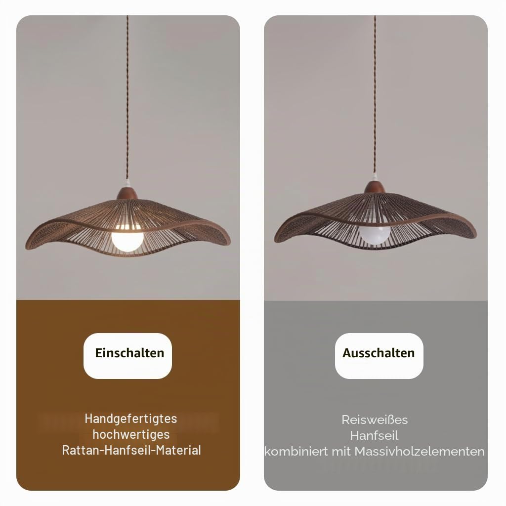 Wabisabi Retro Pendelleuchte Japanisches Holz Farbe Kreativ Hand Geweben Hanf Seil Kronleuchter Bohemian Style Einstellbare Höhe Homestay Restaurant Bar Hängeleuchte(Walnut Color,42cm)