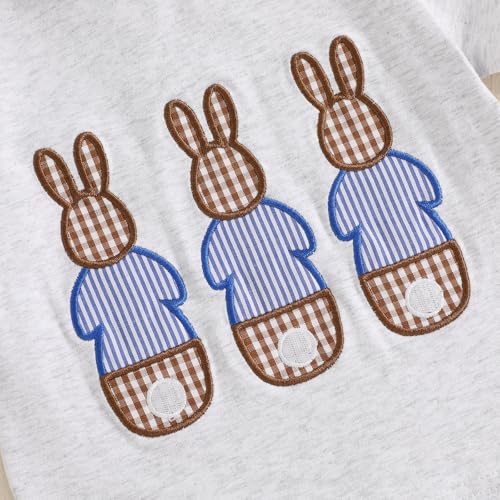 Image of Toddler Baby Boy Easter Rabbit Outfit Short Sleeve Bunny Carrot Smocked T-shirt Elastic Waist Shorts Summer Clothes