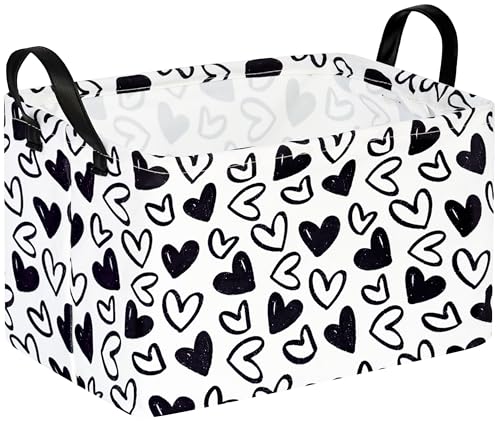 Image of Black Heart Valentine Gift Love Storage Basket Clothes Laundry Storage Box Shelf Bins, Gift Basket Laundry Hamper with Handles