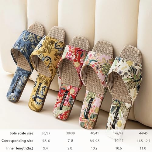 Retro Embroidered Slippers for Women Single Strap Slides Linen Upper Soft TPR Anti-Slip Soles Indoor Slippers3