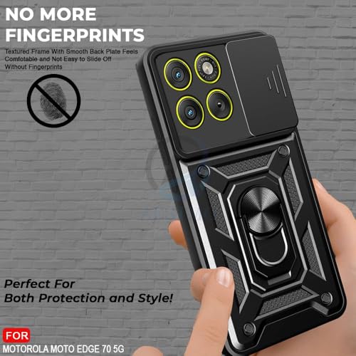 Image of Luxe Back Cover Compatible for Motorola Edge 70 5G | D10 Tough Armor Case | Sliding Camera Shield | 360 Protection | Kickstand Ring Holder | Military-Grade Bumper Case - Black