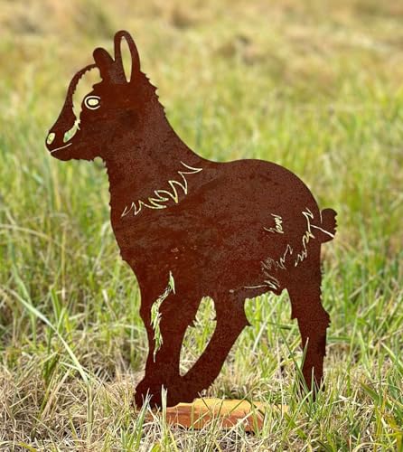 Statuetta da giardino a forma di fiocco, 40 x 31 cm, su piastra, in acciaio inox, resistente alle intemperie, in metallo arrugginito, statuetta di animali da fattoria, capra
