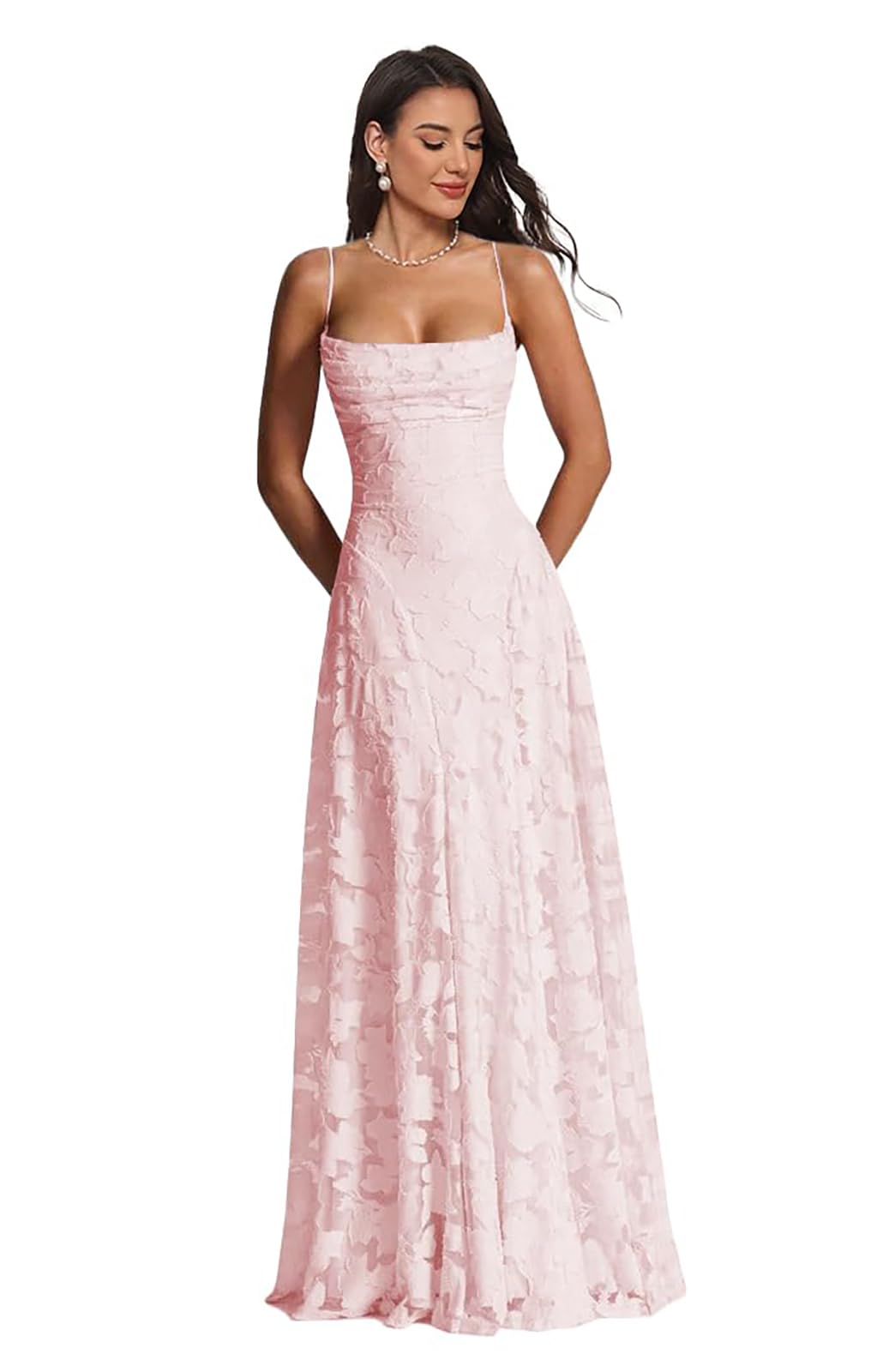 JAEDEN Damen Floral Spaghettiträger Abendkleider Lang Formelle Brautjungfernkleider A Linie Ballkleider Rückenfrei