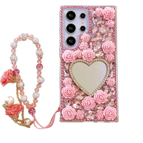 Coque Samsung Galaxy Ultra strass 3D miroir maquillage et cordon antichoc