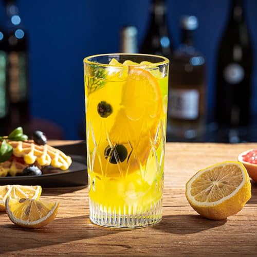 Image of bellemax 300 ML Premium Juice Glasses Drinking Glasses,Highball Lead-Free Glasses,Tumblers for Water,Juice,Beer,Cocktail and Mixed Drinks - 6 Pieces,Transparent (BM-13)