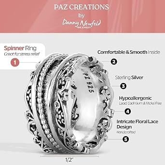 PZ Paz Creations .925 Sterling Silver Spinner Ring with Silver Spinners | For Women | Made in Israel