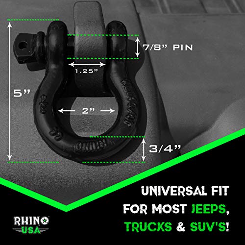 Rhino Usa D Ring Shackle 41,850Lb Break Strength – 3/4” Shackle With 7/8 Pin For Use With Tow Strap, Winch, Off-Road Jeep Truck Vehicle Recovery, Best Offroad Towing Accessories #TOP2