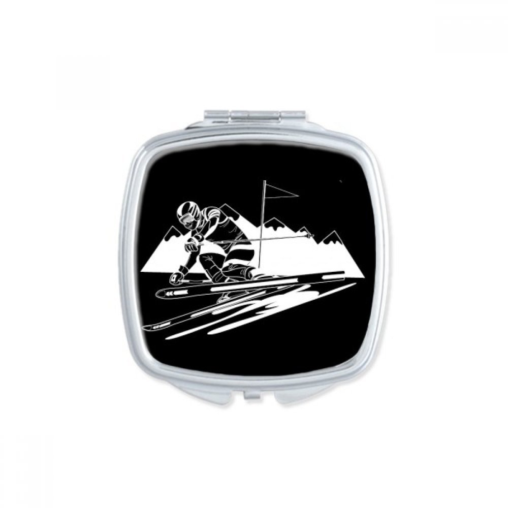 Miroir de poche ski fait main, petit cadeau mignon illustration sports d'hiver