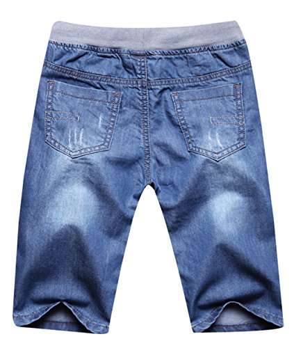 JiaYou Child Boy Mid Waist Elastic Straight Stretch Summer Capris Cropped Denim Jeans Shorts2