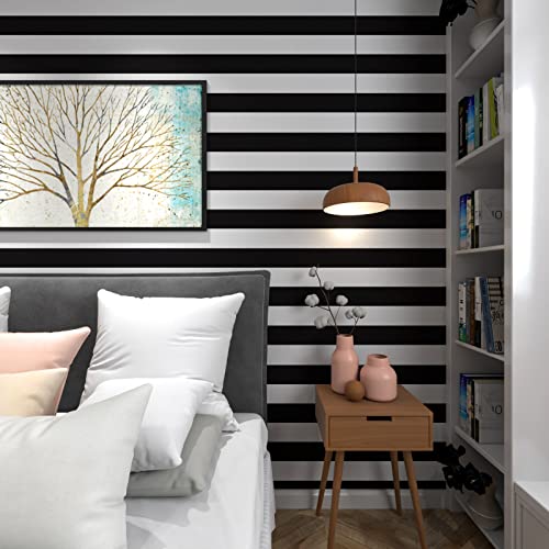 Black And White Wallpaper Peel And Stick Wallpaper For Bedroom Stripe Wall Paper Sticker Pull And Stick Papel Tapiz Para Pared Contact Paper For Walls Modern Removable Wallpaper Vinyl Film 118”×18” #TOP7