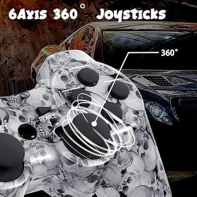 Controller for PS-3 Wireless, Gaming Remote Joystick for Play 3 with Charger Cable Cord (Black Ghost, White Skull)