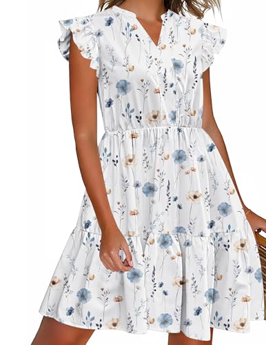 Image of HOTOUCH Women Printed Dress for Summer Short Ruffle Sleeve Dress Tiered Mini Dress with Pockets