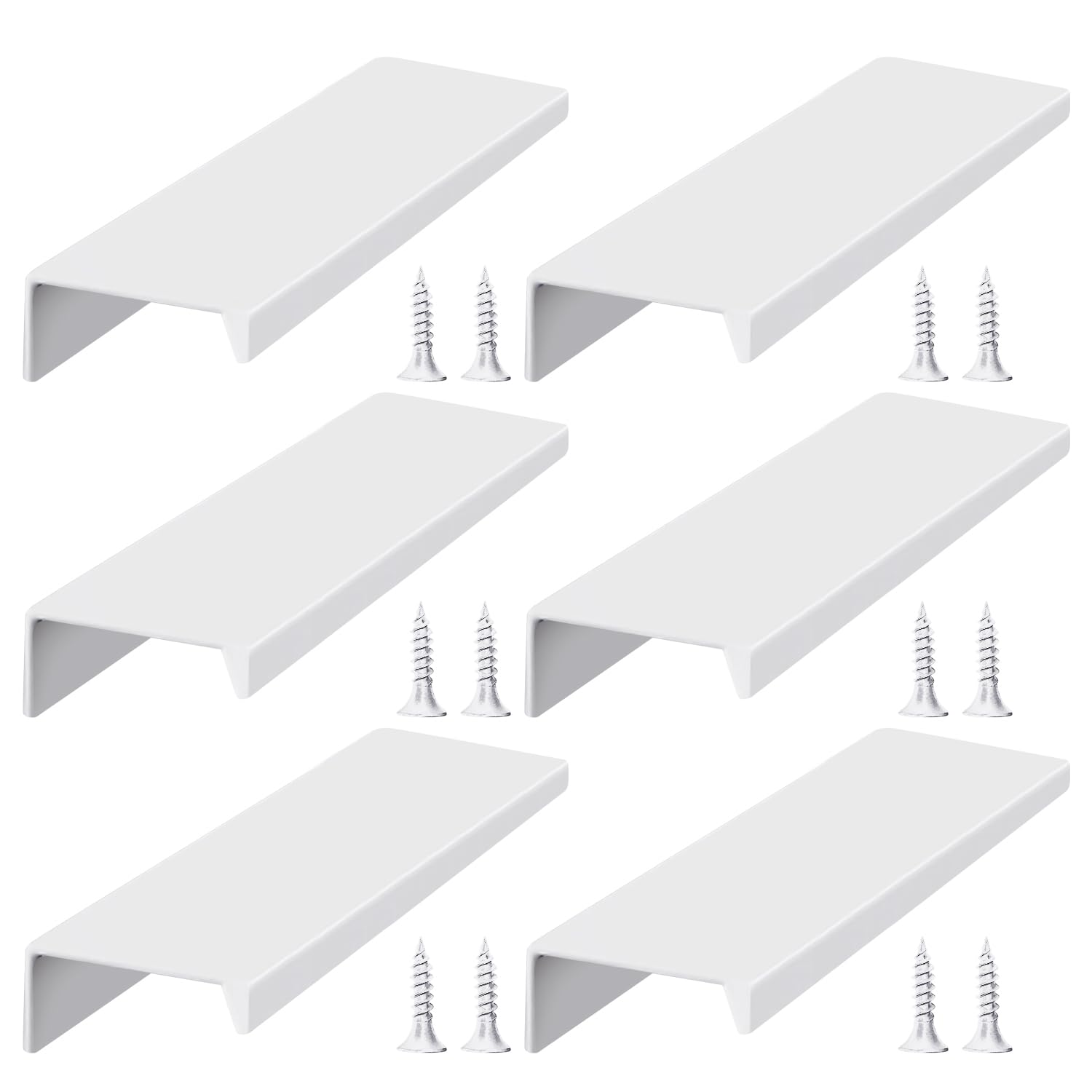 TYGFRT 6-Piece Hidden Door Handles - White Metal Drawer Handles for Kitchen & Bedroom