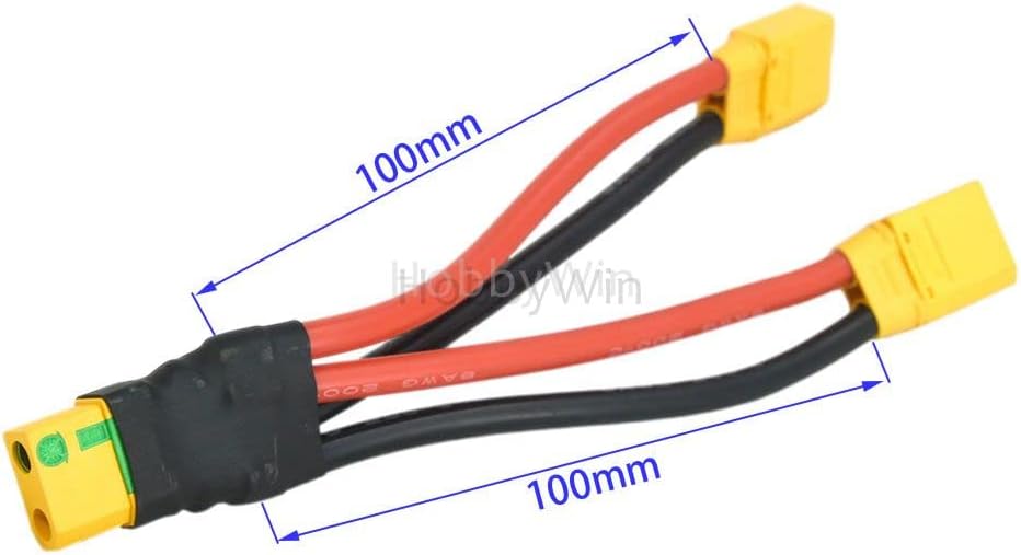 XT90-S Antispark Plug Parallel Connection Cable 8awg Wire 1 Female 2 Male to Increase Capacity (2pcs)