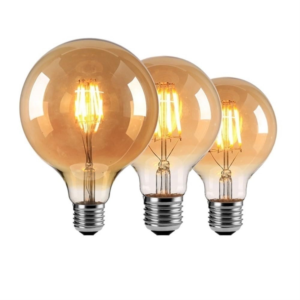 HHF Iluminación del hogar, Paquete de 10 Bombillas de filamento LED Bombilla Redonda ámbar Vintage Amarillo cálido 2200K E27 AC220V G80/G95/G125 Bombilla Edison(G95-6W)