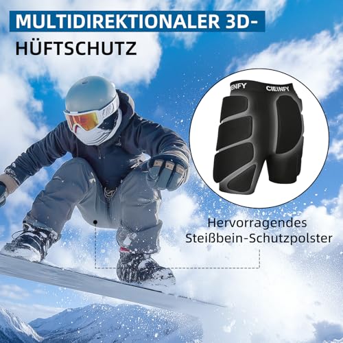 Cienfy Protektive Gepolsterte Shorts mit Eva Steißbeinpolster für Snowboard, Schlittschuh & Ski, 3D Hüftprotektor für Hüfte, Gesäß und Steißbein (Large)