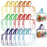 18 Packs Large Toy Storage Bags with Labels, 6 Colors Clear PVC Toy Storage Organizer with Zipper, Waterproof Reuseful Clear Organizer Bags for Building Blocks, Puzzles, Kids Books, Board Game