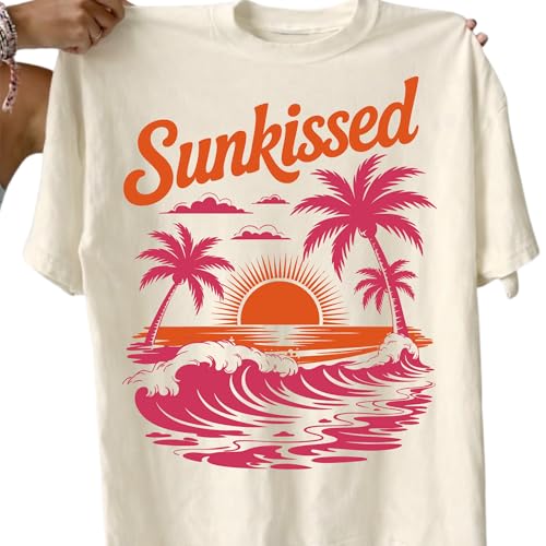 Sunkissed Tropical Sunset Design - Palm Tree Beach Graphic Tee