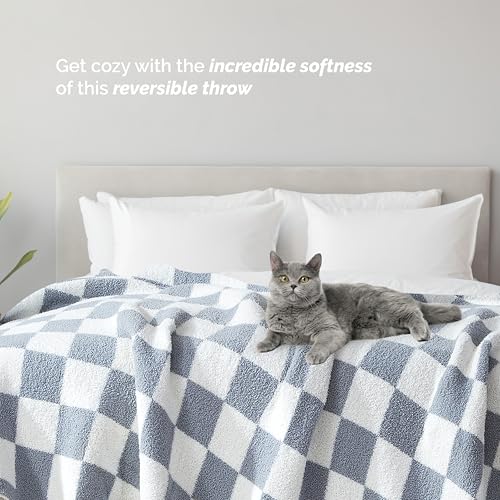 Image of Elegant Comfort Checkered Throw Blanket, Gray Super Soft Cozy Fluffy Warm Throw Blankets for Couch, Sofa, Chair, Bed, Camping, Picnic, Travel Lightweight Bed Blanket (50 inch x 70 inch)