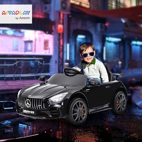 AIYAPLAY Kinder Elektroauto 12V Elektrofahrzeug mit 2,4G Fernbedienung, Lichten, Musik, Stützräder, 3-5 km/h, Kinderauto mit USB, MP3, Rückwärtsfunktion, Sanftstart, für Kinder 3-6 Jahre, Schwarz – Bild 3