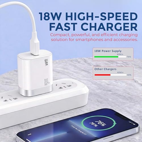 Image of MAK 18W Fast Charging USB Wall Charger 2.4A Power Adapter with USB to Type-C Cable, High-Speed Charging for All Type-C Devices, Compact & Durable Design - White