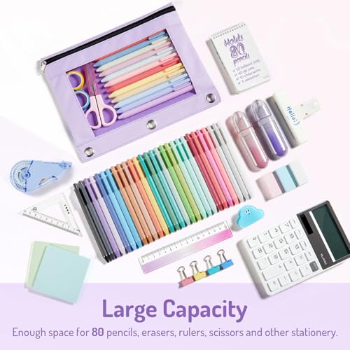 Forvencer Pencil Pouch for 3 Ring Binder, Pastels Pencil Case,Cute Pen Bag — view 6