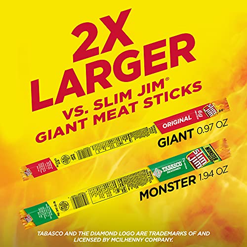 Slim Jim Monster Smoked Meat Sticks, Tabasco, Packed With Protein, 1.94 Oz. Sticks, 18 Count #TOP1