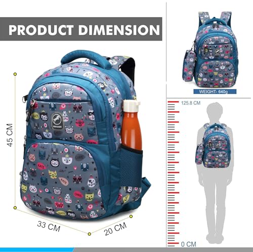 Image of Chris & Kate Premium 32 L Multi-Print School Bag for Boys Girls and Kids Spacious Interiors Casual Backpack Perfect for School, College, Everyday Use Includes Free Stationery Pouch and Rain Dust Cover