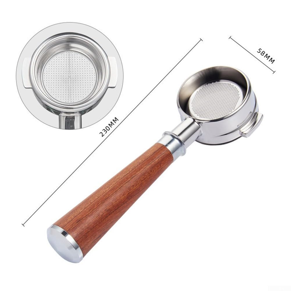Elegante mango de portafiltro sin fondo de 58 mm, 2 orejas, mango de madera, extracción premium (palisandro rojo 1)