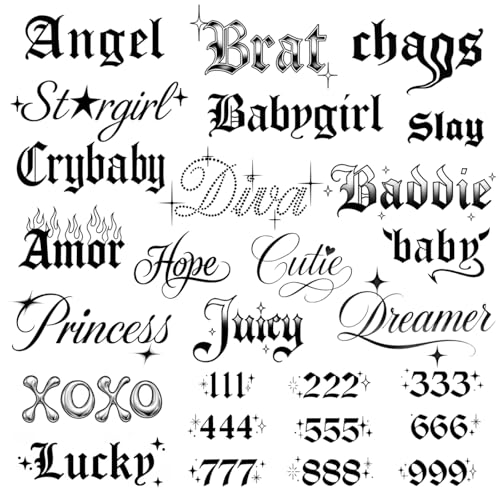 Pixel Hearts Sassy Script Temporary Tattoos | Y2K Gothic Words