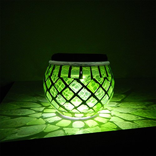 Iglow 1 Pack Outdoor Green Solar Powered Mosaic Lights Crystal Glass Ball Led Landscape Path Lamp Post Deck Fence #TOP1