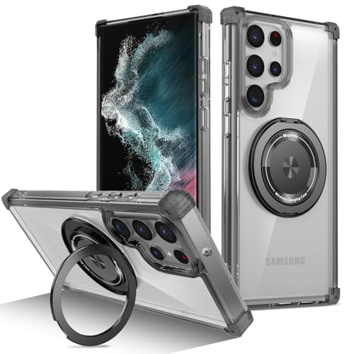 Coque Samsung S21 Ultra rotative noire anti-choc compatible charge sans fil