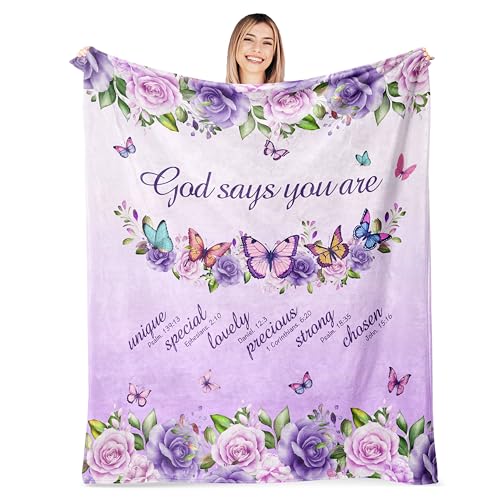 AICLIV Christian Butterfly Blanket Gifts for Women 60"X 50", Christian Gifts for Women Faith, Inspirational Bible Religious Gifts for Women Female, Warm Cozy Fleece Butterfly Throw Blankets