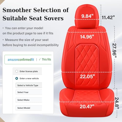 Image of Coverado Front Seat Cover, Universal Car Seat Covers, Waterproof Seat Covers, Luxury Faux Leather Car Seat Protectors, Driver Seat Cover, Automotive Seat Covers Accessories Fit for Most Vehicles, Red
