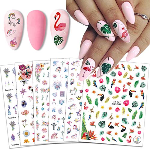 Unicorn Nail Art Stickers Decals Acrylic Nail Art Supplies 6 Pcs Designer Nail Sticker for Nail Art Dreamy Cute Unicorn