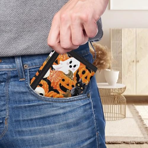 Pumpkin Ghost Small Wallet for Teen Girls Halloween Girls Coin Purse for Kids 6-8 Cute Orange Leather Coin Purse Toddlers Trifold Wallets4