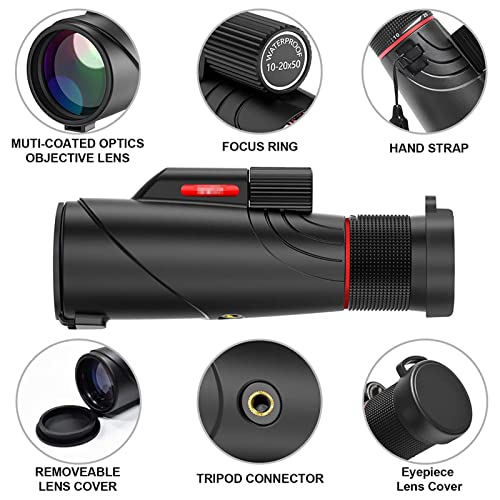 Télescope monoculaire à prisme BAK4 haute clarté avec zoom 10-20x50 intégré - 3