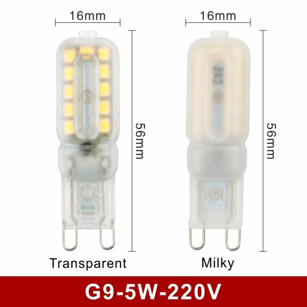 HHF Illuminazione domestica, Confezione da 20, Lampadina Faretto LED G4/G9 3W/5W AC220V SMD2835 Illuminazione Lampadario Lampada LED(Warm white,G9 5W Milky)