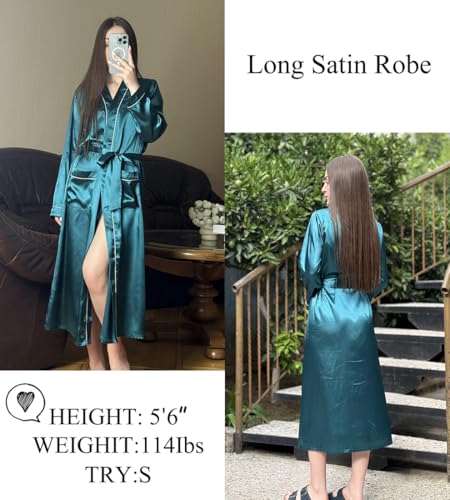 Image of Ekouaer Satin Robes for Women Long Sleeve Silk Bathrobe Soft Lightweight Full Length Sleepwear Bridesmaid Wedding Party Robes