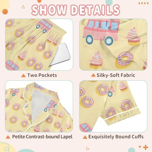 Cute Pink Donut Bus Car Pajamas Set Summer Button Down Sleepwear Pjs Sets Comfy Loungewear3