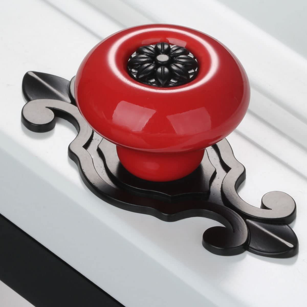 MayGreeny 8Pcs Vintage Ceramic Cabinet Knobs Handles Pulls for Kitchen Cabinets Cupboard Bathroom Dresser Wardrobe Closet Decoration Pulls (Red-Black) - Image 4