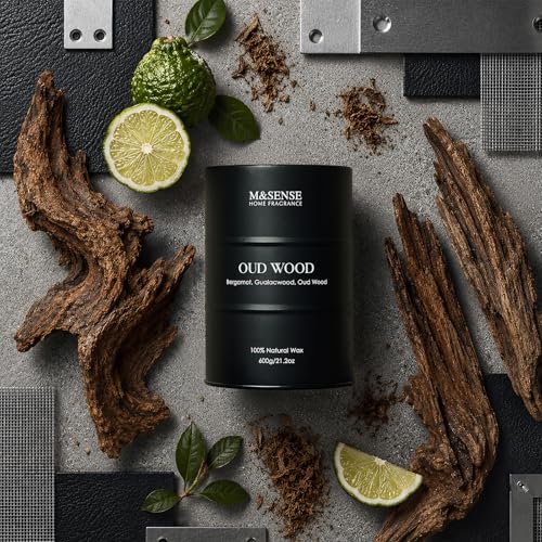 Image of M&SENSE Oud Wood Large Scented Candles Natural Soy Wax, 21.2oz Long Lasting Up to 120 Hours Burning Time, Unique Candle Gifts for Men Women