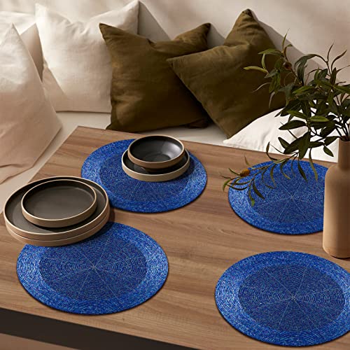 Homebia Designs Handmade Round Farmhouse Beaded Placemat For Dining Table Pack Of 4 - Round Hand Beaded Charger Placemat - A Beautiful Complement To Your Dinner Table Décor - Blue - 13 Inch #TOP6