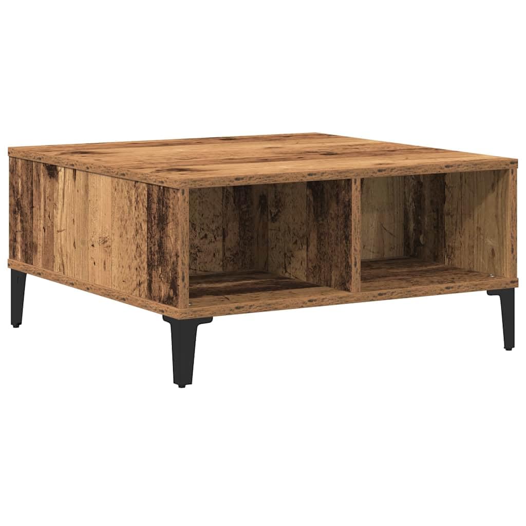 Mesa de centro de madera envejecida 60 x 60 x 30 cm, cuadrada, con 2 estantes, resistente de madera, para salón, mobiliario moderno, versátil