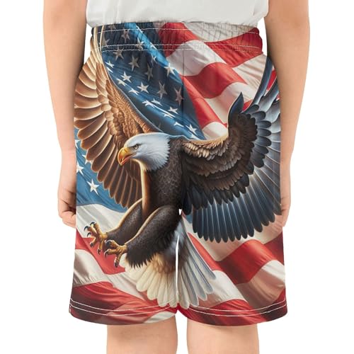 American Flag Eagle USA Boys Teens Shorts Summer Cute Lounge Shorts Elastic Waist Kids Homewear 7-83